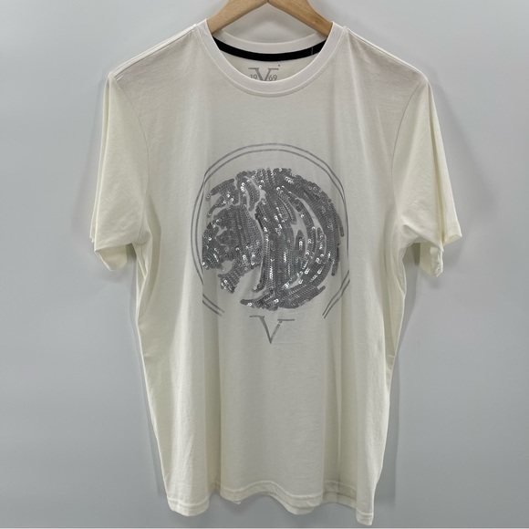 Versace Other - Versace White 1969 Silver Sequin Lion T-shirt Size Small